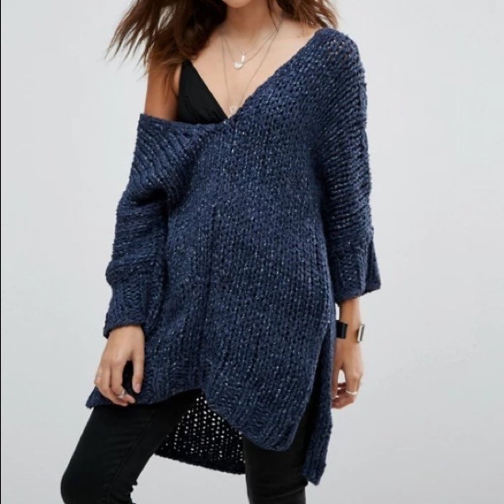 NWT Free People Georgia V Neck Chunky Knit Sweater | XS